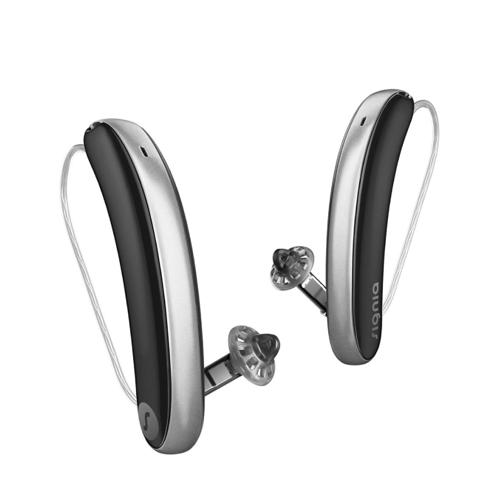 Styletto 7IX Slim RIC R Schwarz Silber Aide auditive